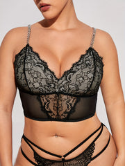 Sexy Bra Eyelash Lace Chain Linked V Neck T-shirt Bra