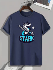 Wolf & Baseball Pattern Print Men's Comfy Sports T shirt