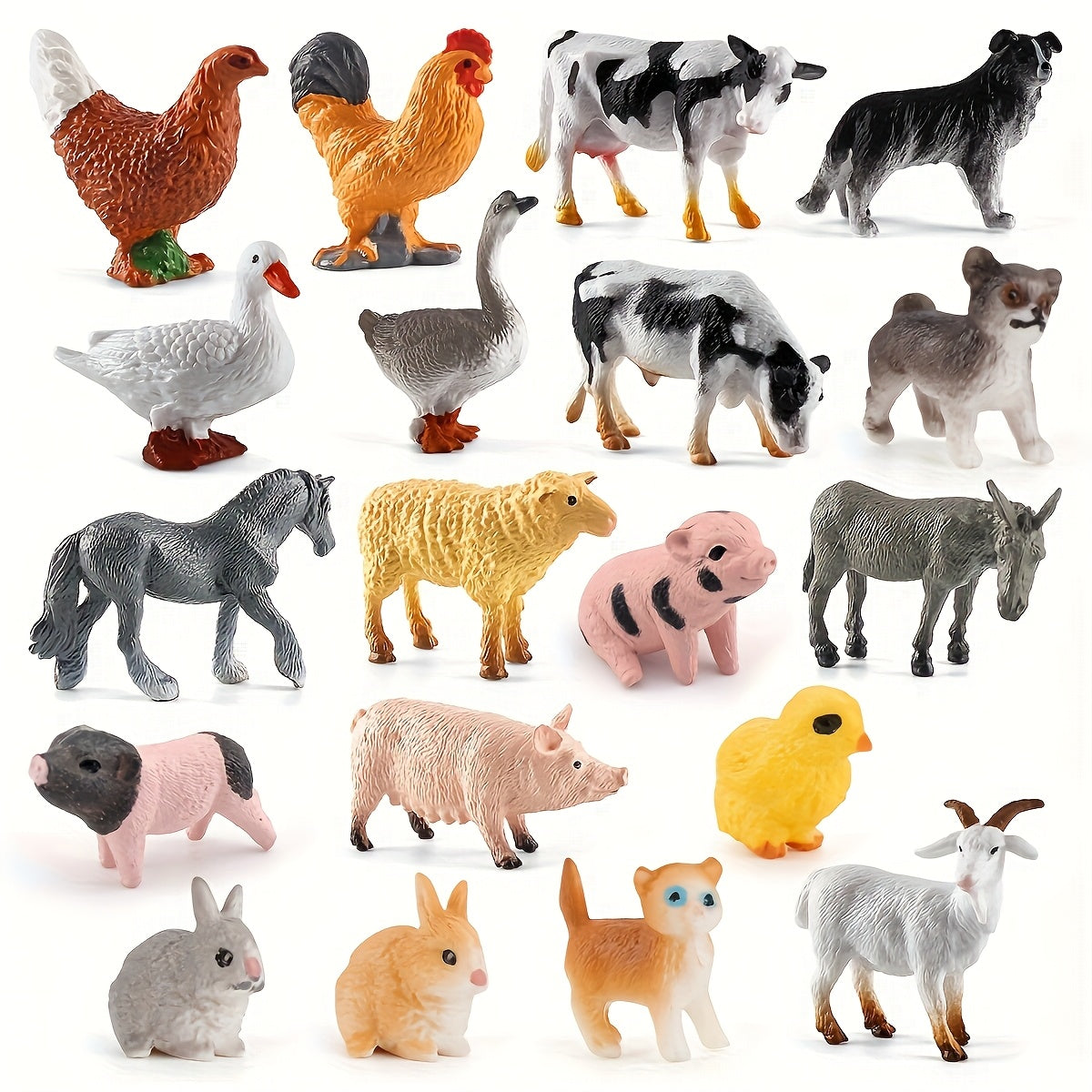 Realistic Poultry & Livestock Model Set Chicken Duck Goose Cow Sheep Pig Dog