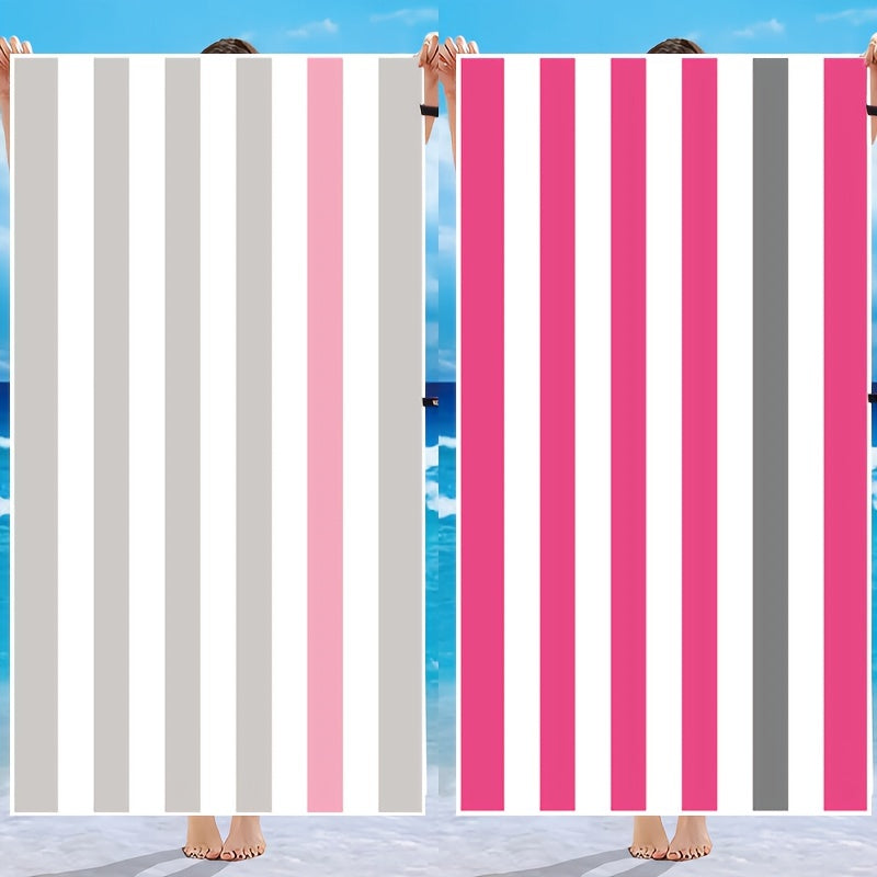 2pcs Striped Pattern Beach Towel Quick Drying Soft Absorbent Beach Towel