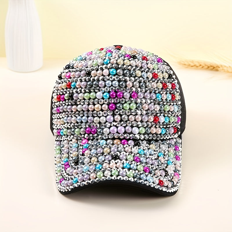 Sparkling Baseball Cap Colorful Rhinestone Faux Pearl Sun Hat