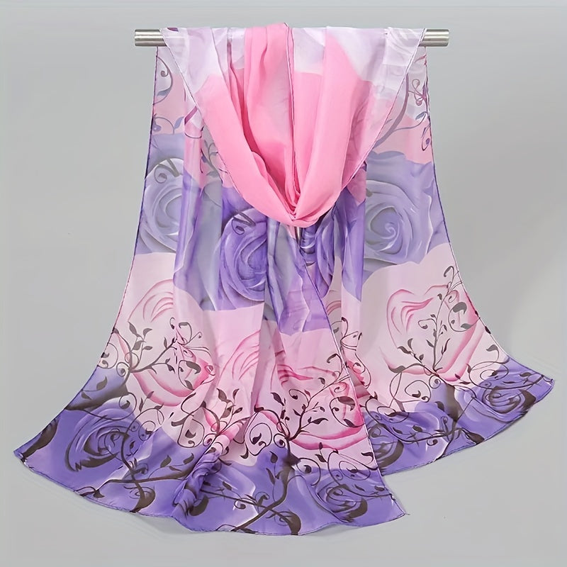 Floral Print Chiffon Scarf Wrap for Travel Beach Gift