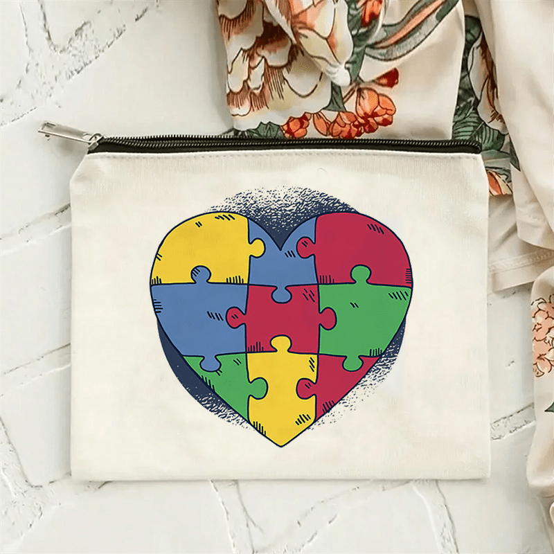 Puzzle Theme Foldable Makeup Bag Zipper Closure