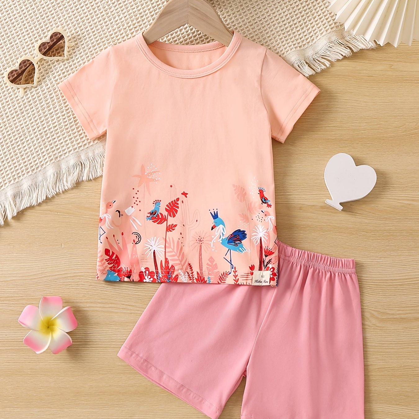 Girls Plant Print T-shirt & Shorts Set for Summer