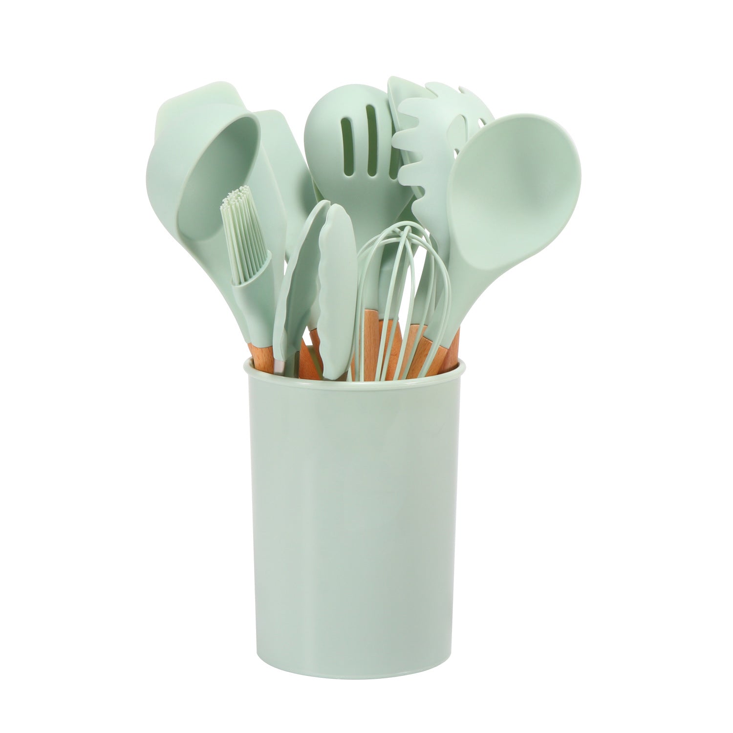 Set of 12 Kitchen Silicone Kitchenware with Beech Wooden Handle