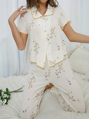 Floral Print Pajama Set Short Sleeve Top & Pants