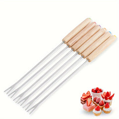 6-Piece BBQ Fork Set Wooden Handle Outdoor Camping Picnic