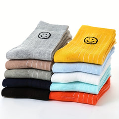 10 Pairs Smiling Face Kids Striped Crew Socks
