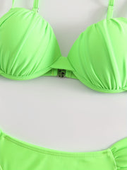 Green Ruched Bikini Sets V Neck Backless High Cut Beachwear 2 Pieces Swimsuit
