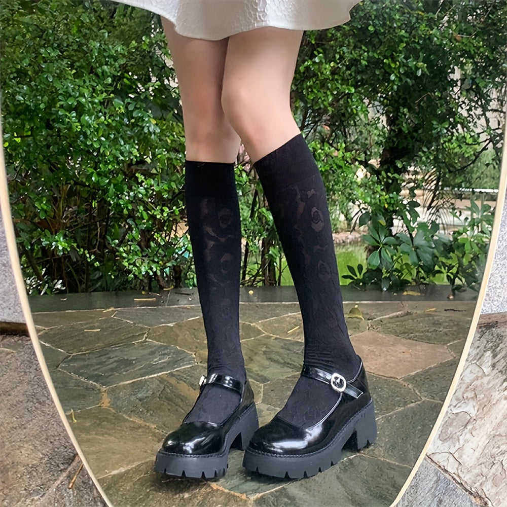 Floral Print Calf Socks Retro Style Knee High Socks