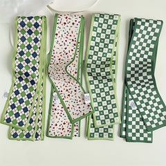 Green Print Skinny Scarf Neckerchief Floral Polka Dot Plaid Pattern Neck Tie