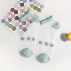 5 Pairs Floral Print Mesh Socks Women's Ankle Stockings Lightweight & Breathable