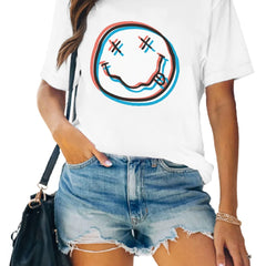 Funny Smiling Face Printed Short Sleeve T-shirt for Women