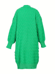 Solid Cable Knit Long Sleeve Open Front Cardigan