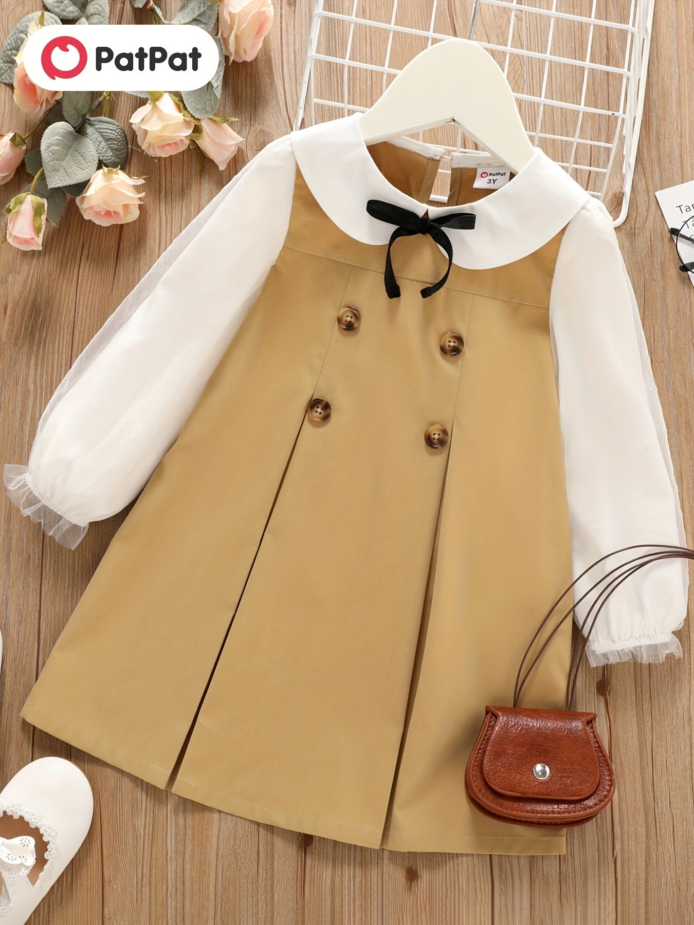 Girls Preppy Double Breasted Lace Dress
