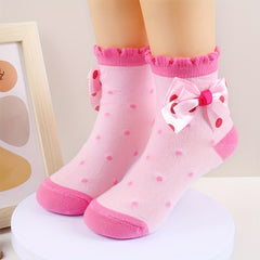 3 Pairs Girls Lace Dot Pattern Crew Socks
