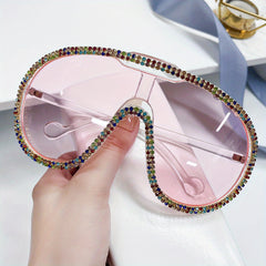 Oversized Shield Rhinestone Sunglasses for Party Club