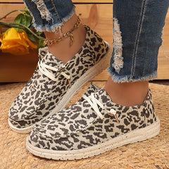 Leopard Pattern Skate Shoes, Lightweight Lace Up Canvas Shoes