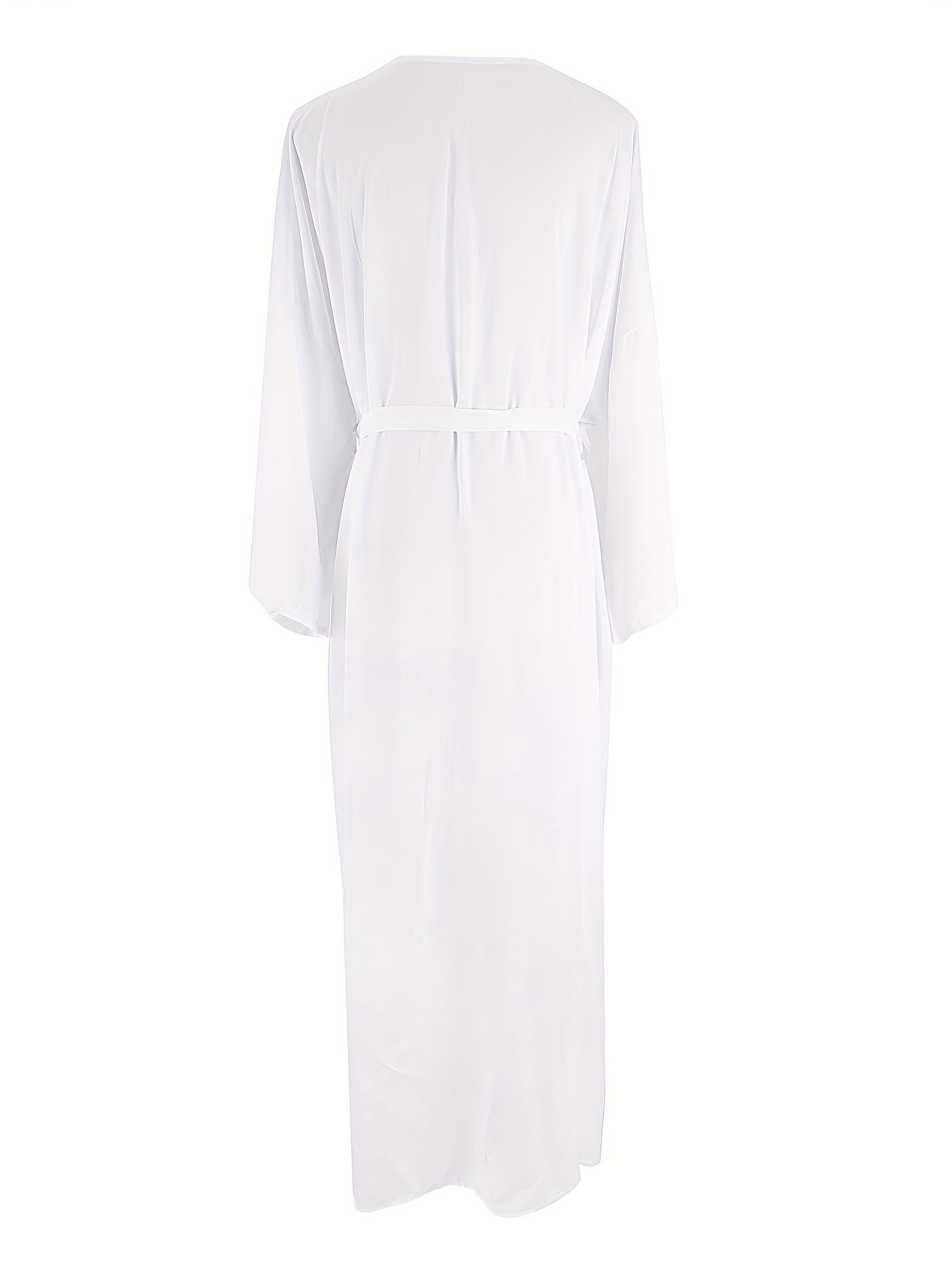 Solid Long Sleeve Open Front Long Cardigan With Belt