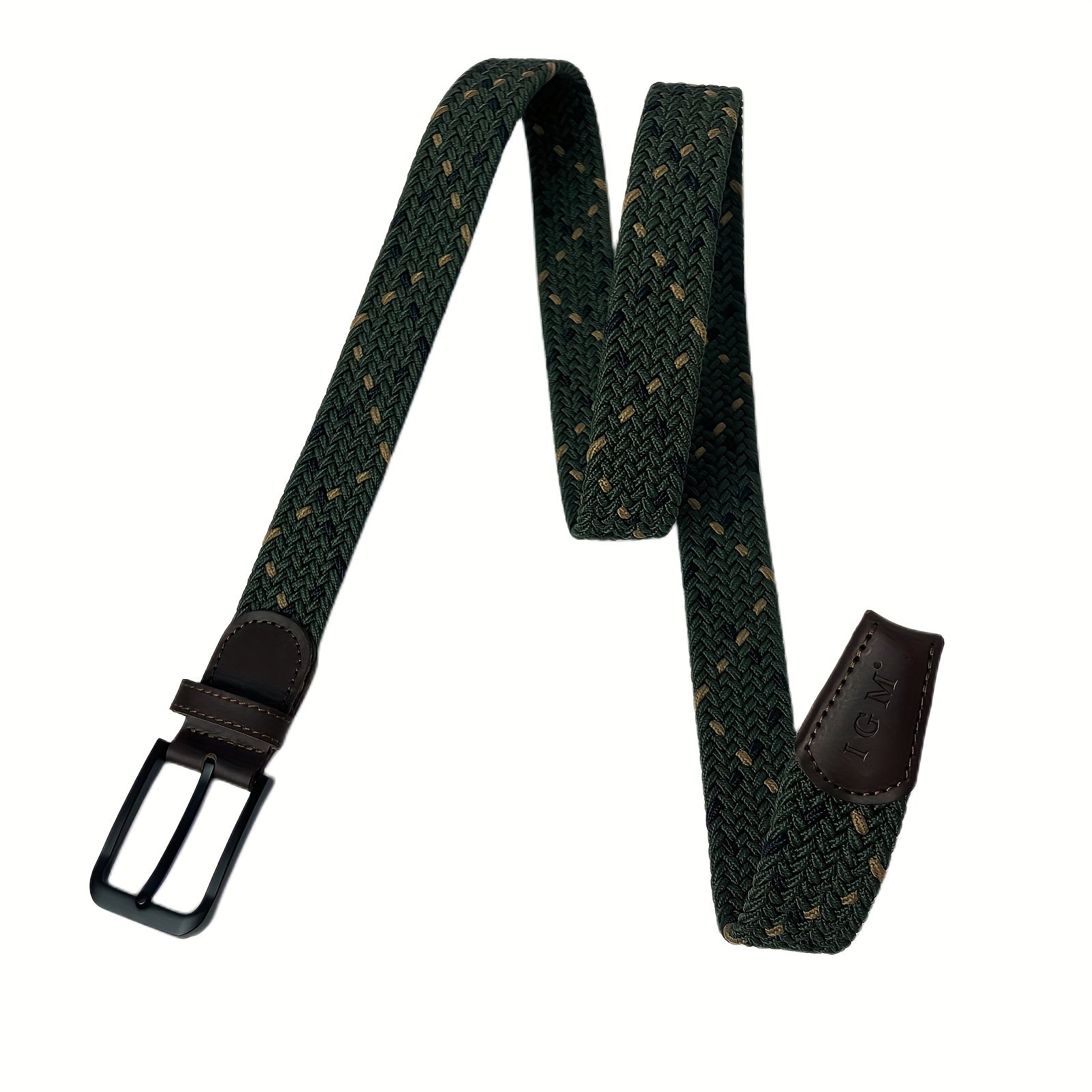 Elastic Army Green Square Plaited Belt Men's Canvas Woven Belt