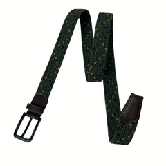 Elastic Army Green Square Plaited Belt Men's Canvas Woven Belt