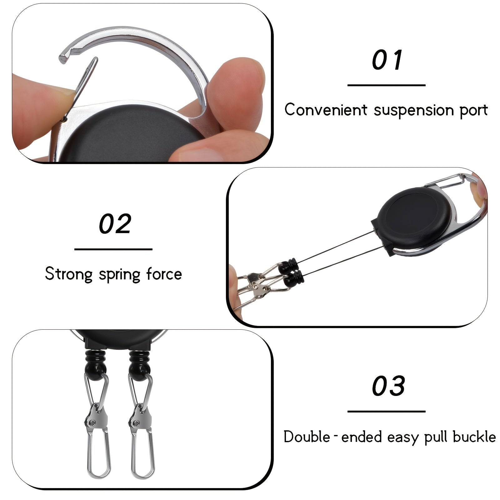2pcs Retractable Key Chain 360 Rotation Easy Access Security