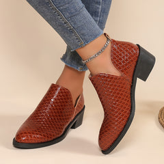 Women's Patent Leather Shoes Low Chunky Heel Brogue Shoes