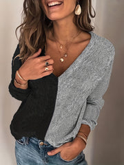 Colorblock V Neck Sweater Long Sleeve