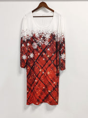 Women's Snowflake & Plaid Print Long Sleeve Dress