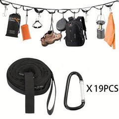19 Hook Camping Clothesline Windproof Hanging Rope for Tent Storage