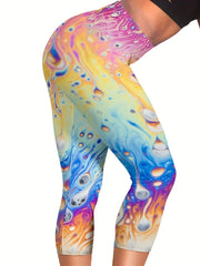 Art Splash Print Skinny Capris Leggings Casual Crop Leggings