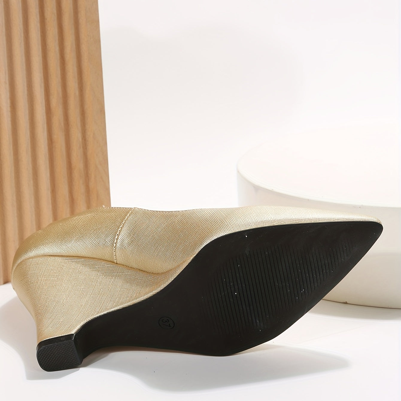 Golden Pointed Toe Wedge Heels Slip On Dress Shoes