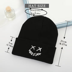 Embroidered Slouchy Knit Beanie Hat Winter Skull Cap Soft Stocking Hat