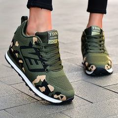 Women's Camo Sports Shoes Knitted Lace Up Height Increasing Walking Sneakers