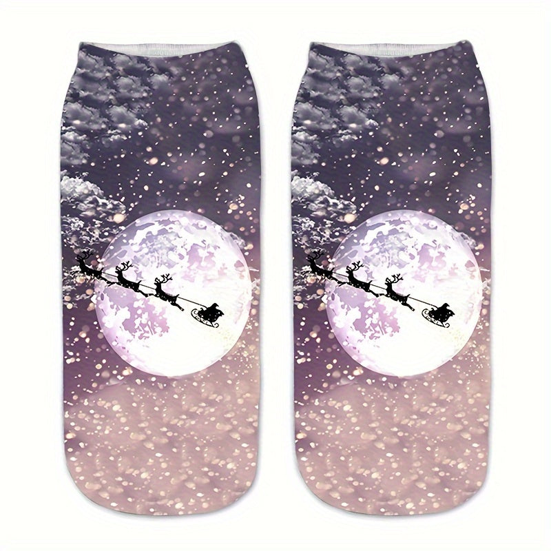 4 Pairs Christmas Print Socks Women's Low Cut Stockings
