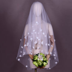 Romantic Floral Bridal Veil Hair Comb Double Layer 3D Flower Nylon