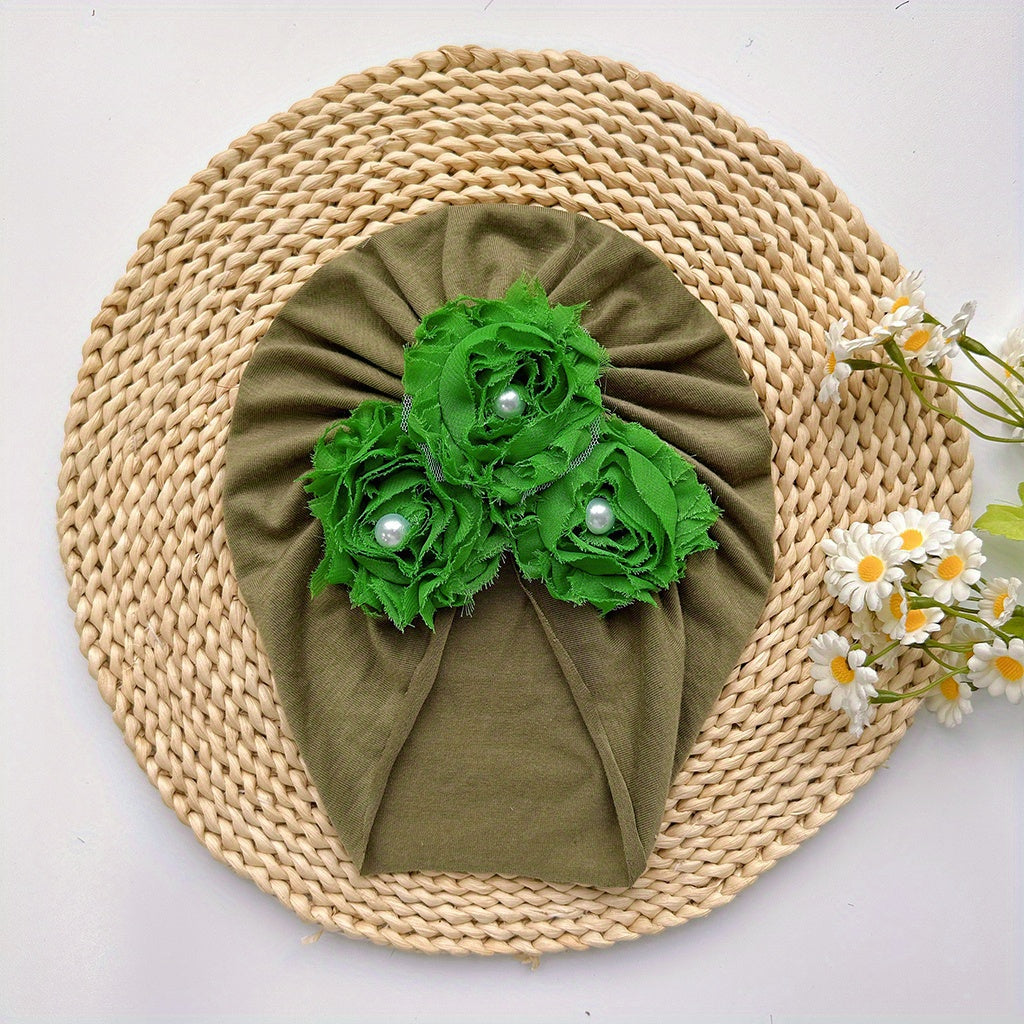 Baby Girls Flowers Pearl Cap Soft Head Wrap Head Decorative Accessory