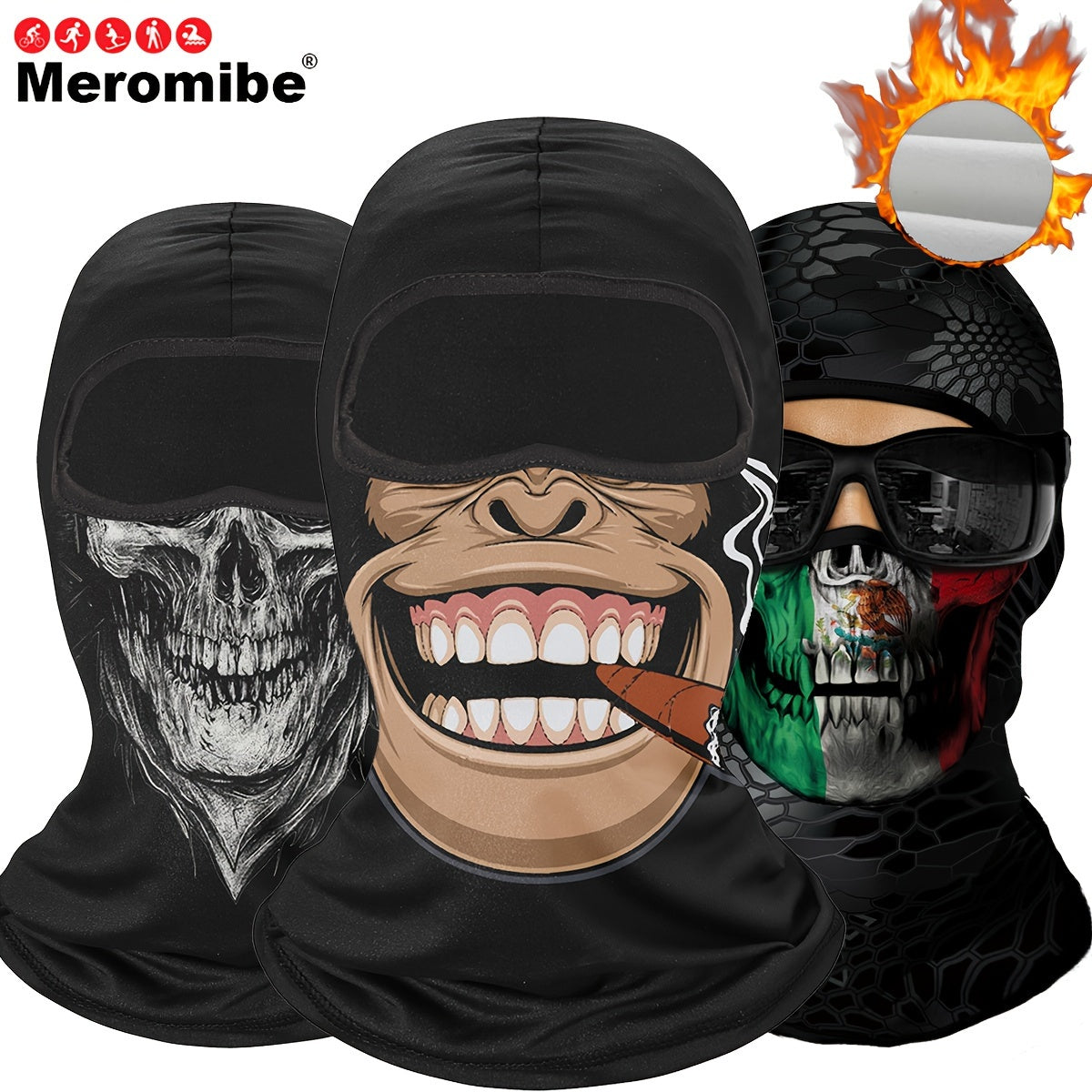 Meromibe Winter Fleece Balaclava Face Mask Ghost Skull Thermal Full Face Cover