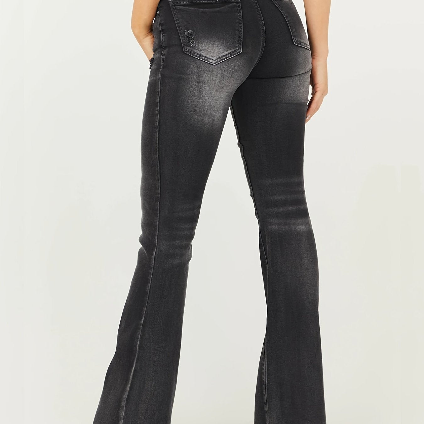 Water Ripple Embossed Bootcut Jeans Grey Wide Legs