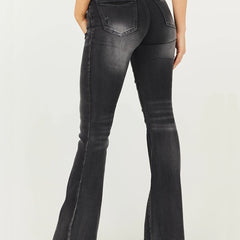 Water Ripple Embossed Bootcut Jeans Grey Wide Legs