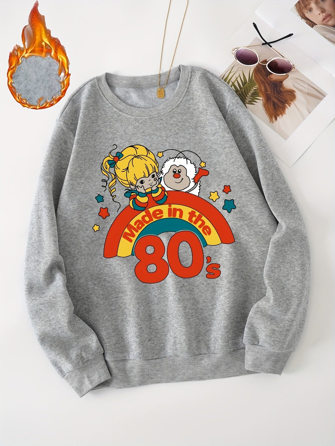 80s Cartoon Round Neck Sweatshirt for Autumn & Winter