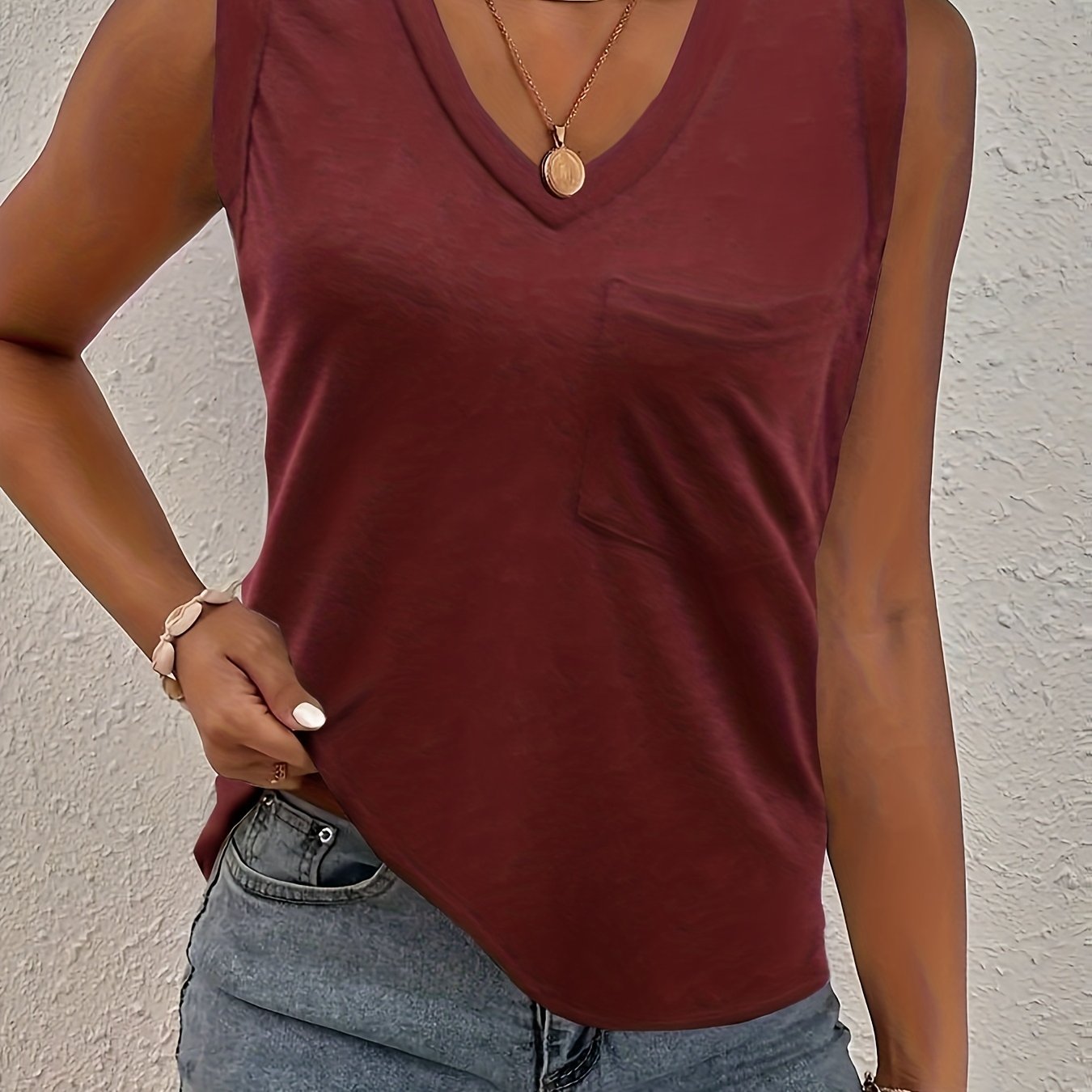 Solid V Neck Tank Top Sleeveless Casual Summer Women's Clothing