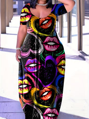 Casual Dress Women's Plus Letter & Heart Print Maxi Dress