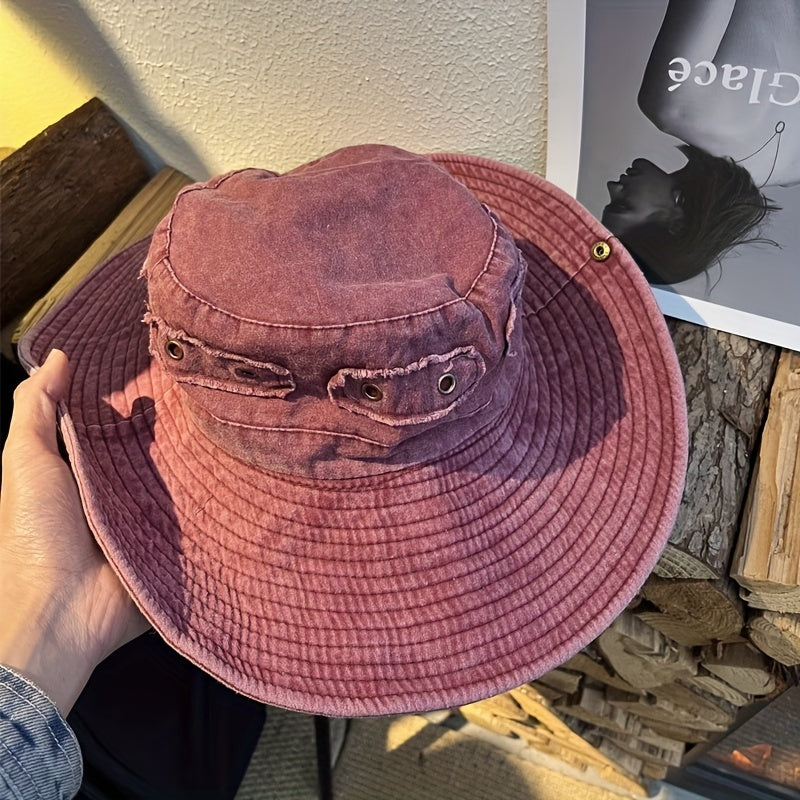 Vintage Washed Cowboy Fisherman Hat Summer Outdoor Big Brim Sun Protection Hat