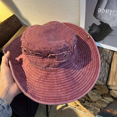 Vintage Washed Cowboy Fisherman Hat Summer Outdoor Big Brim Sun Protection Hat