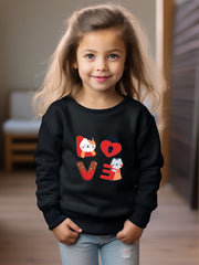 Cats And LOVE Letter Print Girls Pullover Sweatshirt