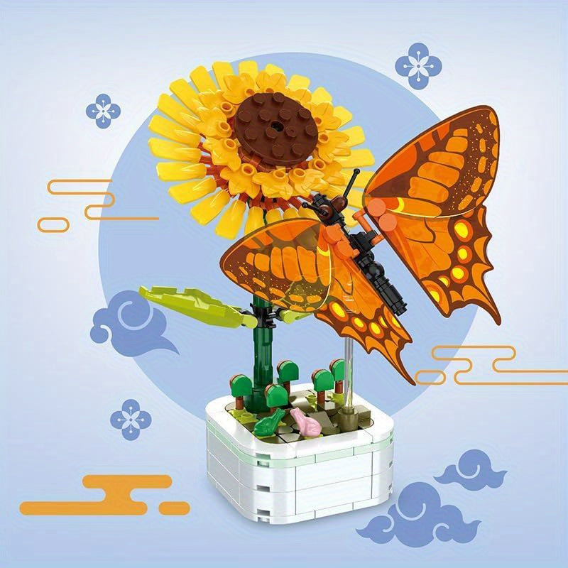 219pcs Flower Bonsai Butterfly Building Blocks Set for Living Room Bedroom