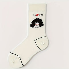 5 Pairs Cartoon Print Socks Women's Mid Tube Stockings