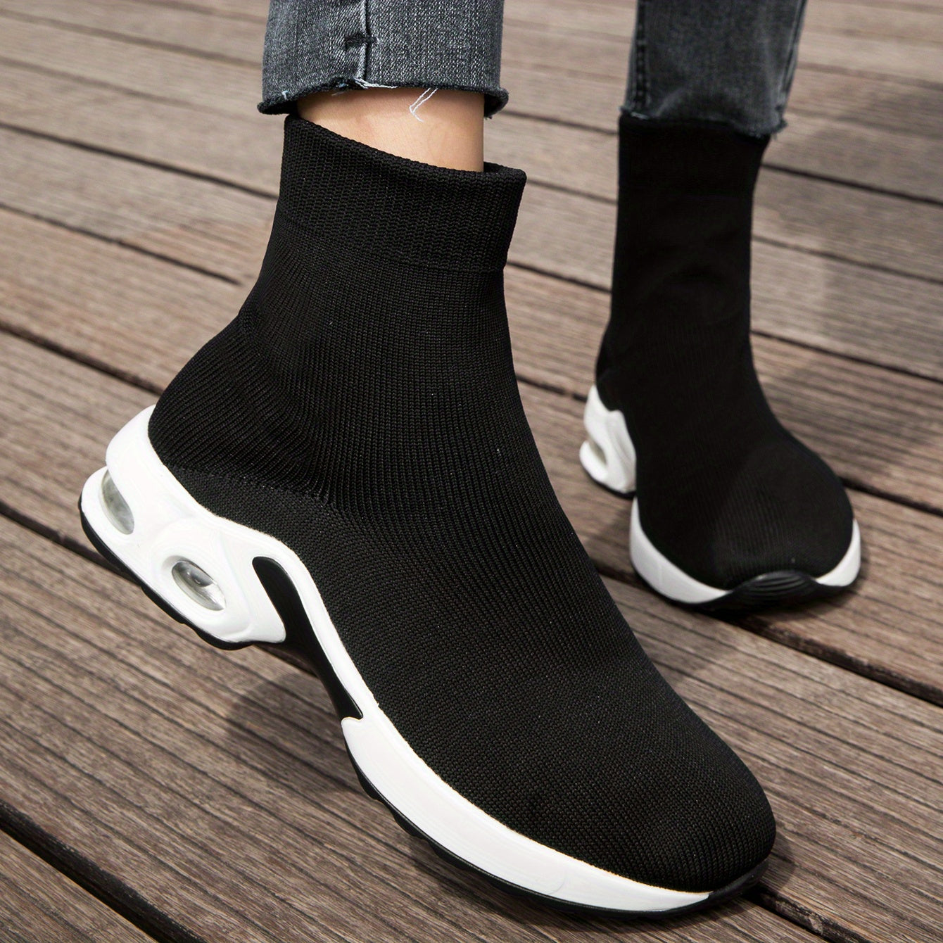 Breathable Knit Sneakers Lightweight Mid Top Slip On Shoes
