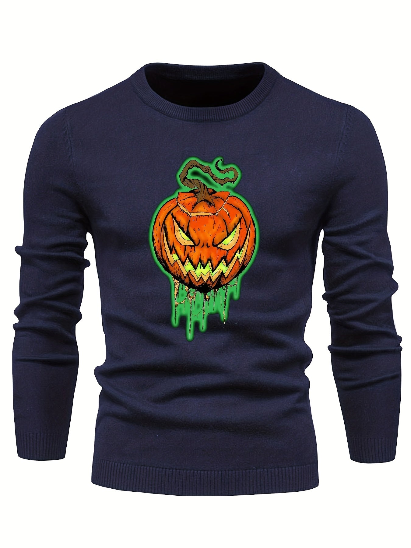 Jack O Lantern Slim Warm Sweater Men's Retro Style Crew Neck Pullover